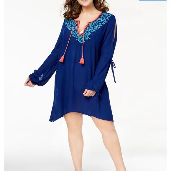 LA BLANCA Embroidered Cover up Dress Blue XS Resortwear Swim Oversized Relaxed - Picture 3 of 11